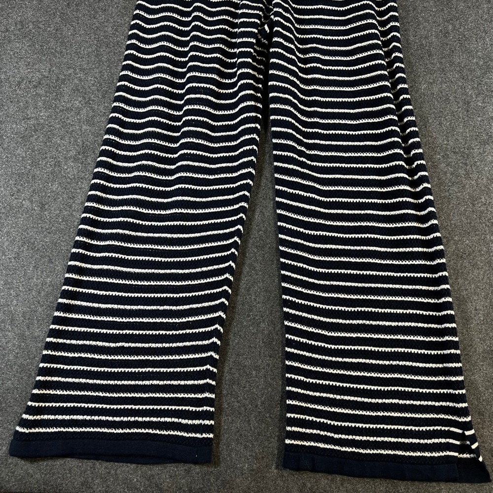 Pact Organic Cotton Linen Knit Striped Wide Leg Lounge Pants Navy White Medium - Picture 9 of 10
